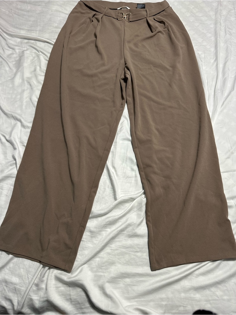 H&M Belted Wide-Leg Trousers in Taupe Brown